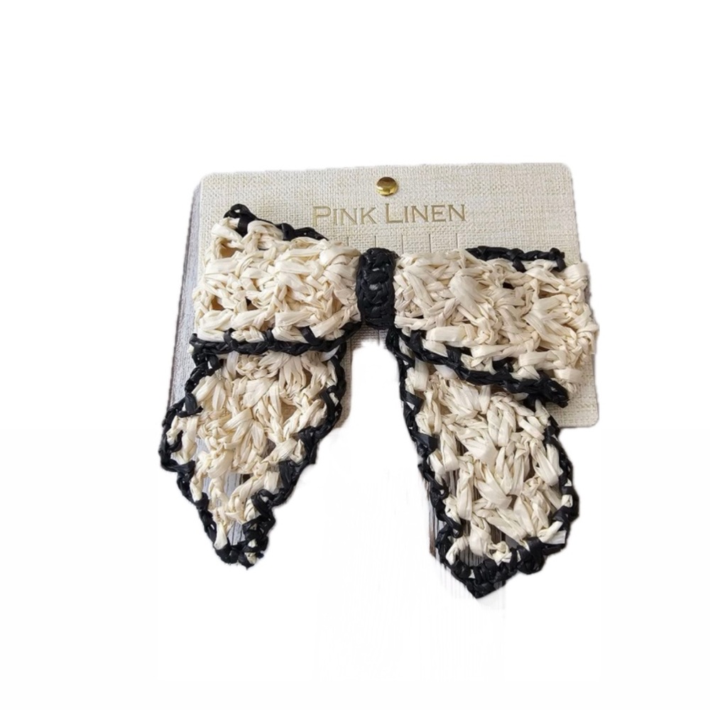 NWT ⚜️🤎⚜️ Pink Linen boho gorgeous boho bow clip rattan